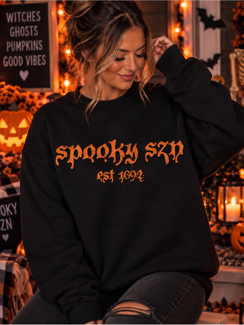 Black "Spooky SZN" Halloween Graphic Sweatshirt